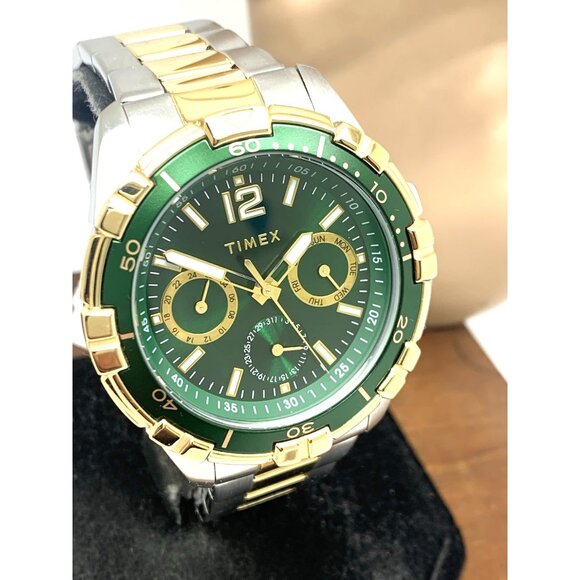 Timex Men's Watch TW2V78700 Quartz Green  Dial Two Tone Stainless Steel 45mm - Picture 14 of 15